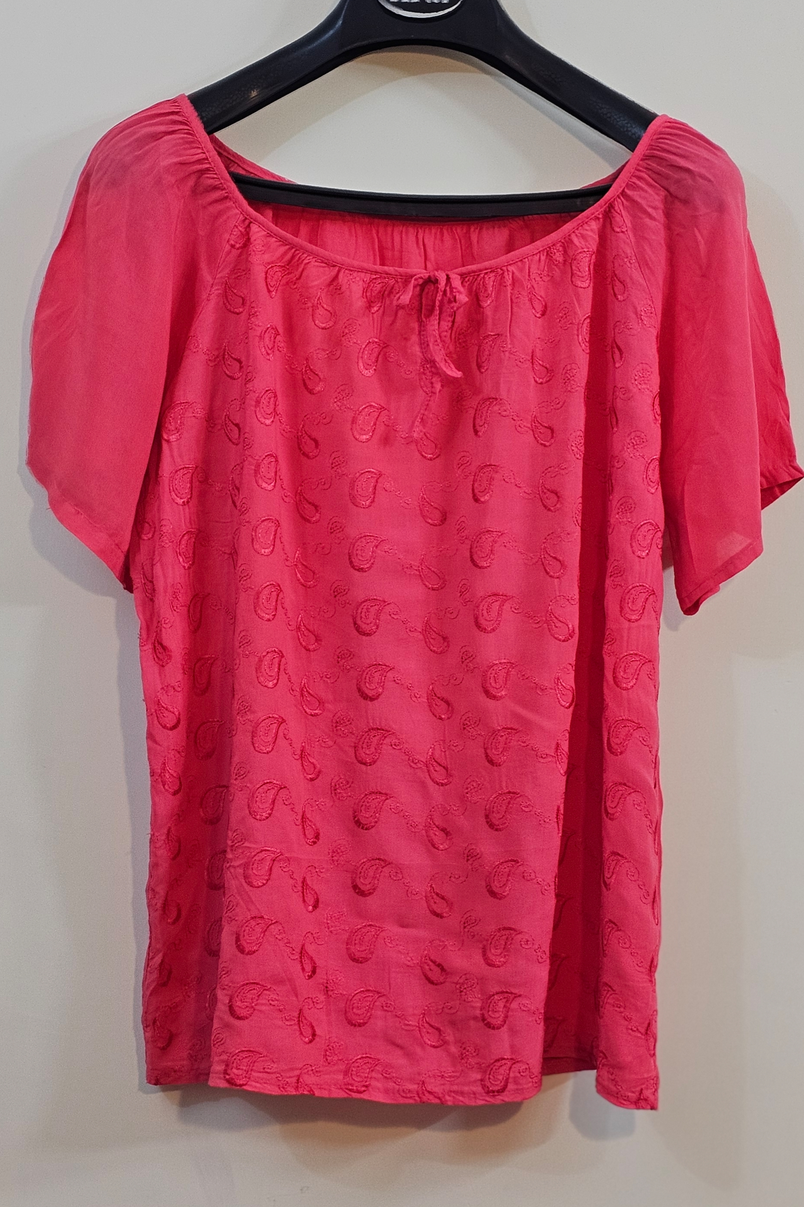 بلوز زنانه فریسایز سوپرنخ خامه دوزی  یقه گرد آستین کوتاه  استوک