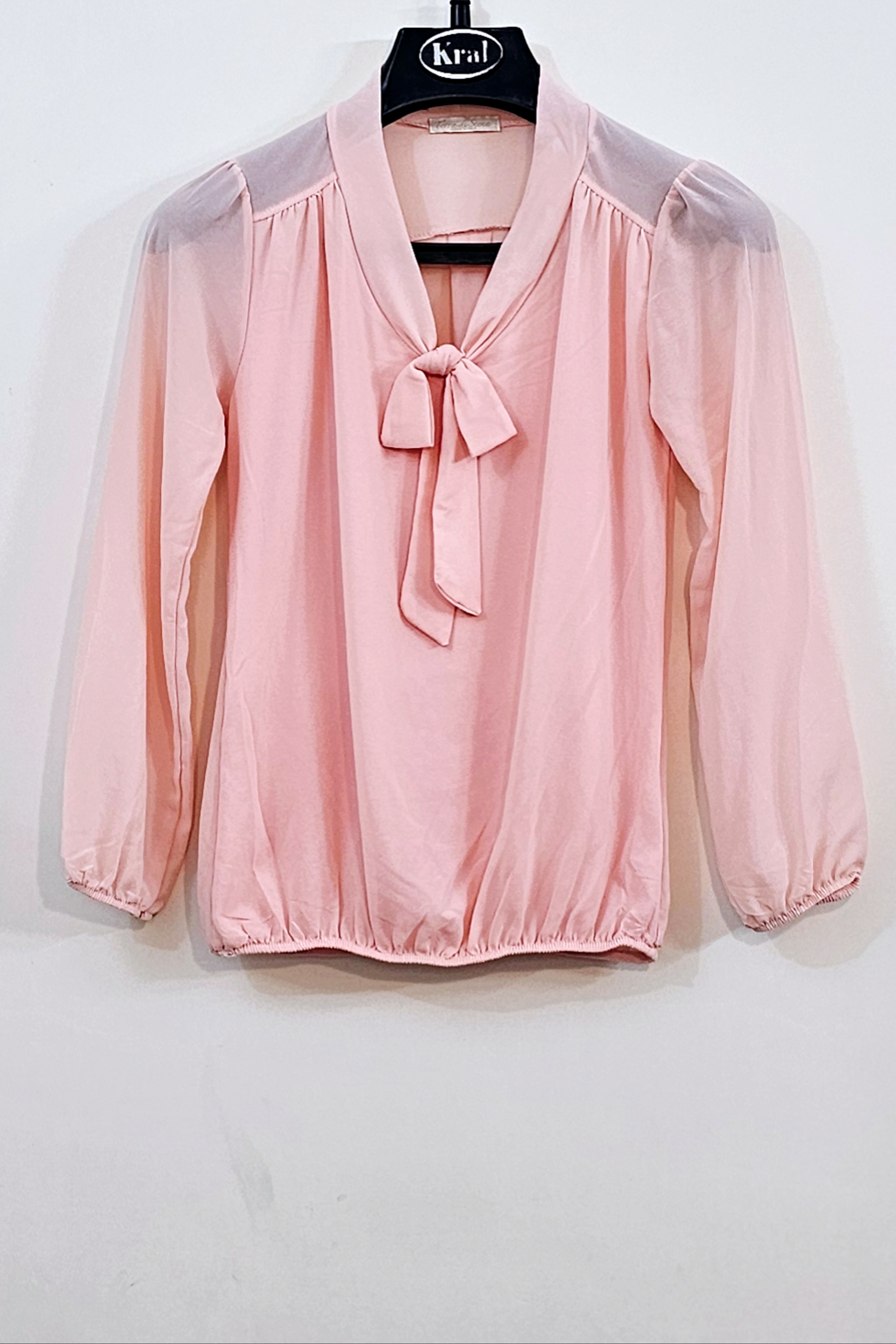 شومیز زنانه مجلسی کرپ حریر آستین بلند یقه کراواتی استوک